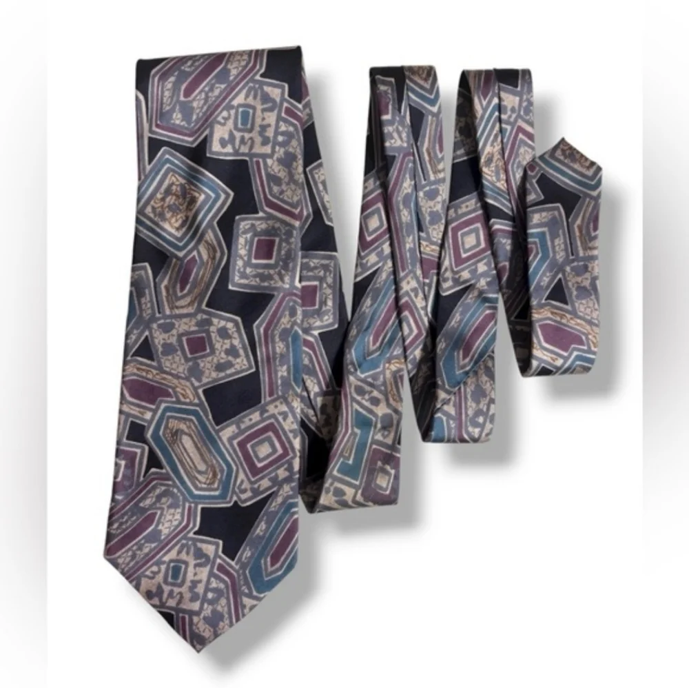 CHRISTIAN DIOR Multicolored Abstract Print Silk Tie VINTAGE
